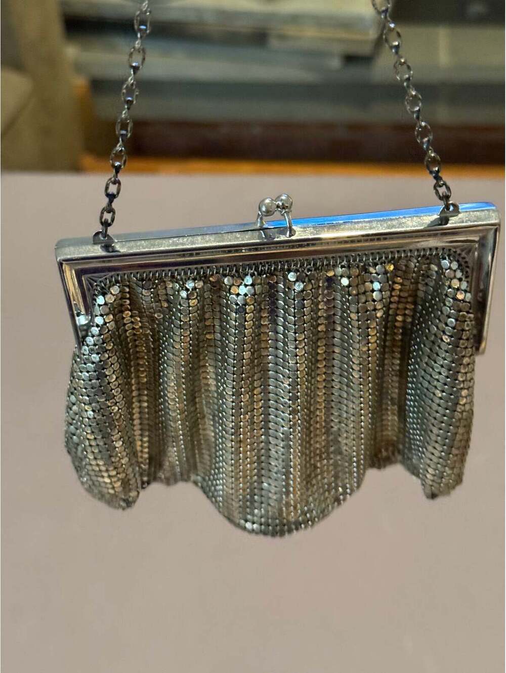 Vintage Whiting & Davis Silver Mesh – Draped Metal Mesh Clutch Purse Made in USA